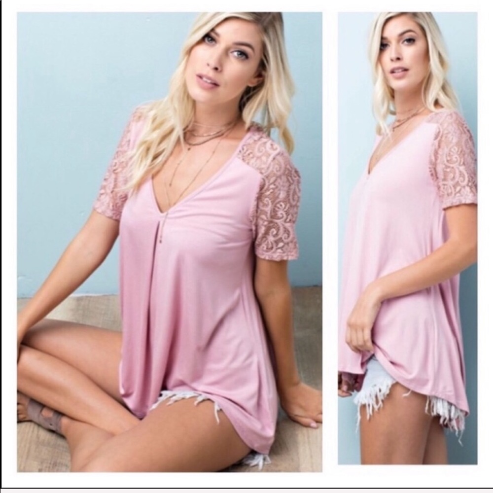 2 Pack V Neck Rose Lace Detailed Top